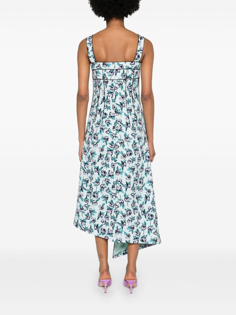 Green Floral-print Asymmetric Dress