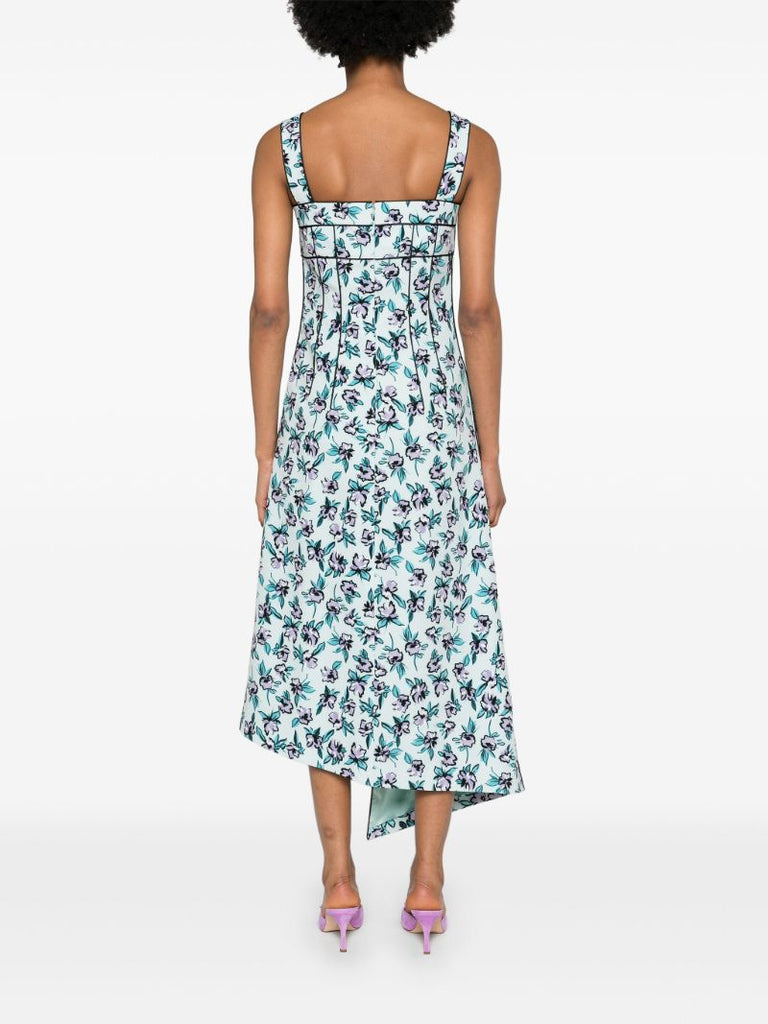 Green Floral-print Asymmetric Dress