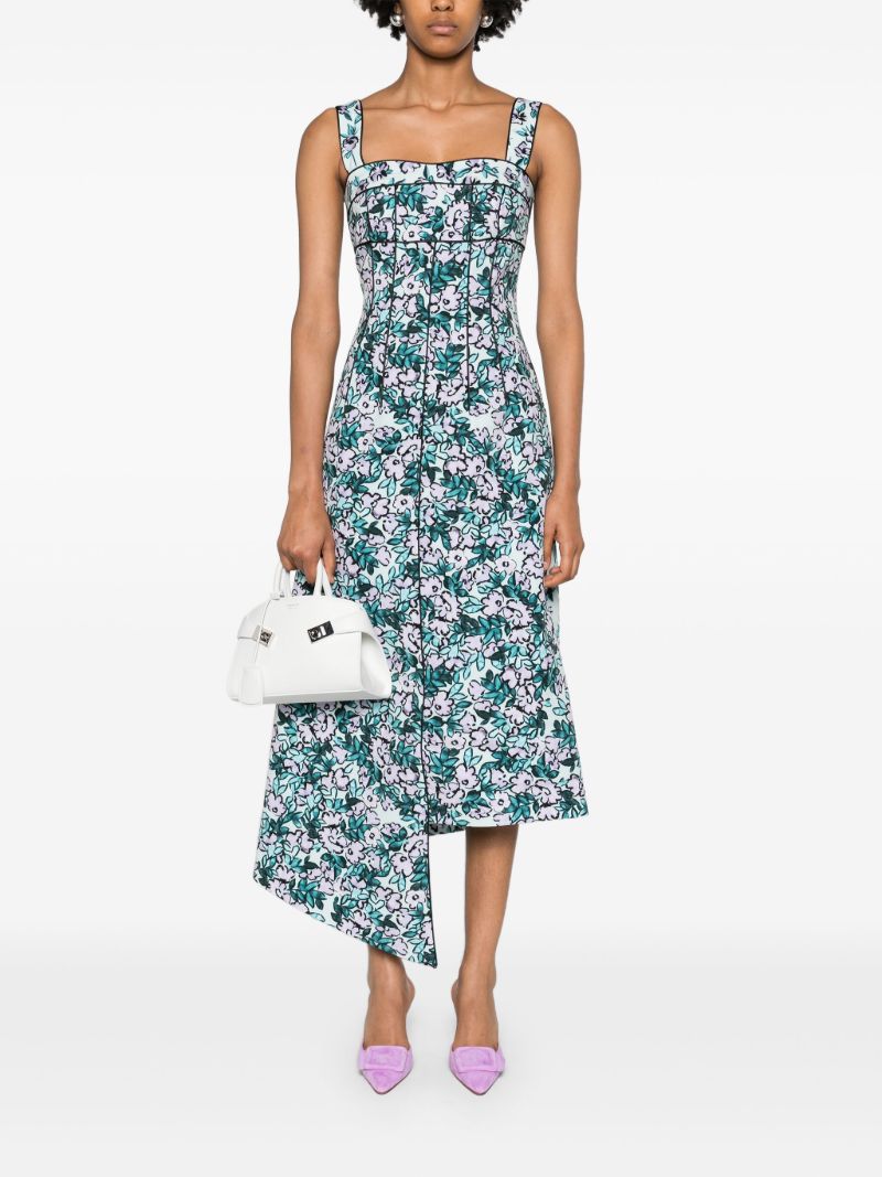 Green Floral-print Asymmetric Dress