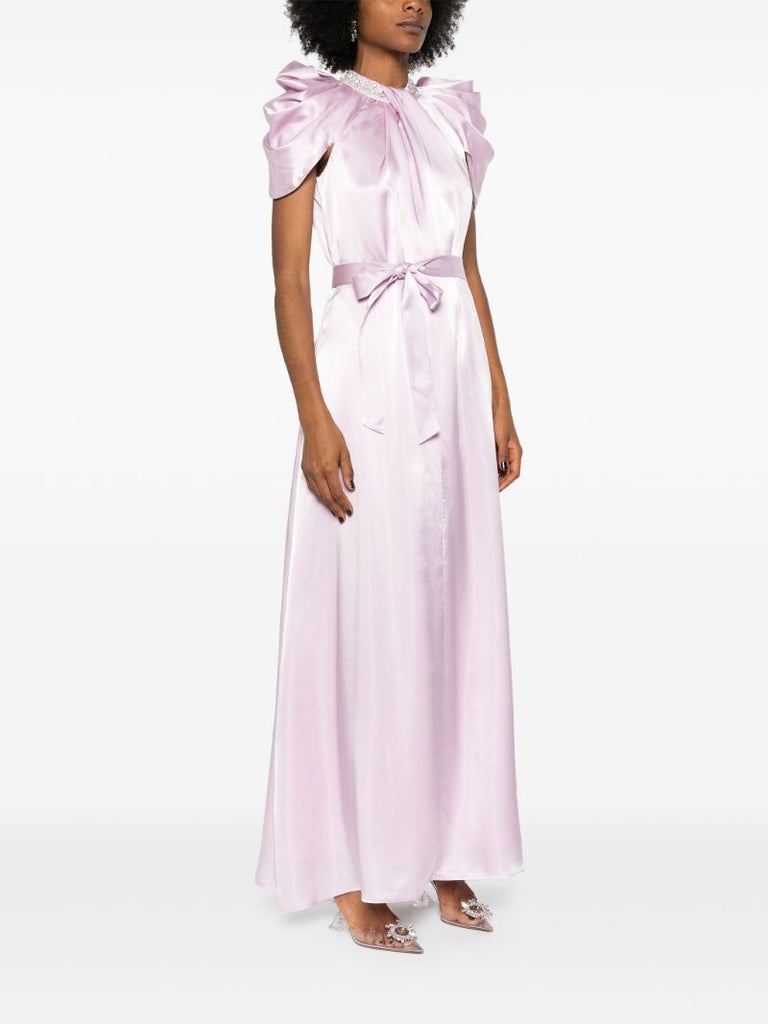 Purple Crystal-embellished Satin Gown