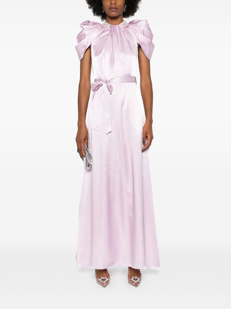 Purple Crystal-embellished Satin Gown
