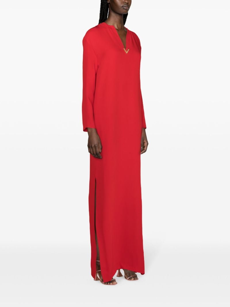 Red V Gold Detail Crepe Maxi Dress