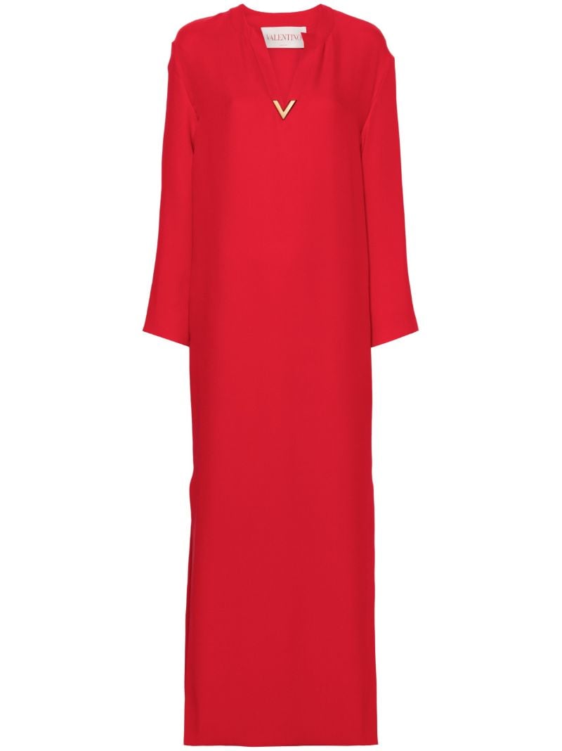 Red V Gold Detail Crepe Maxi Dress