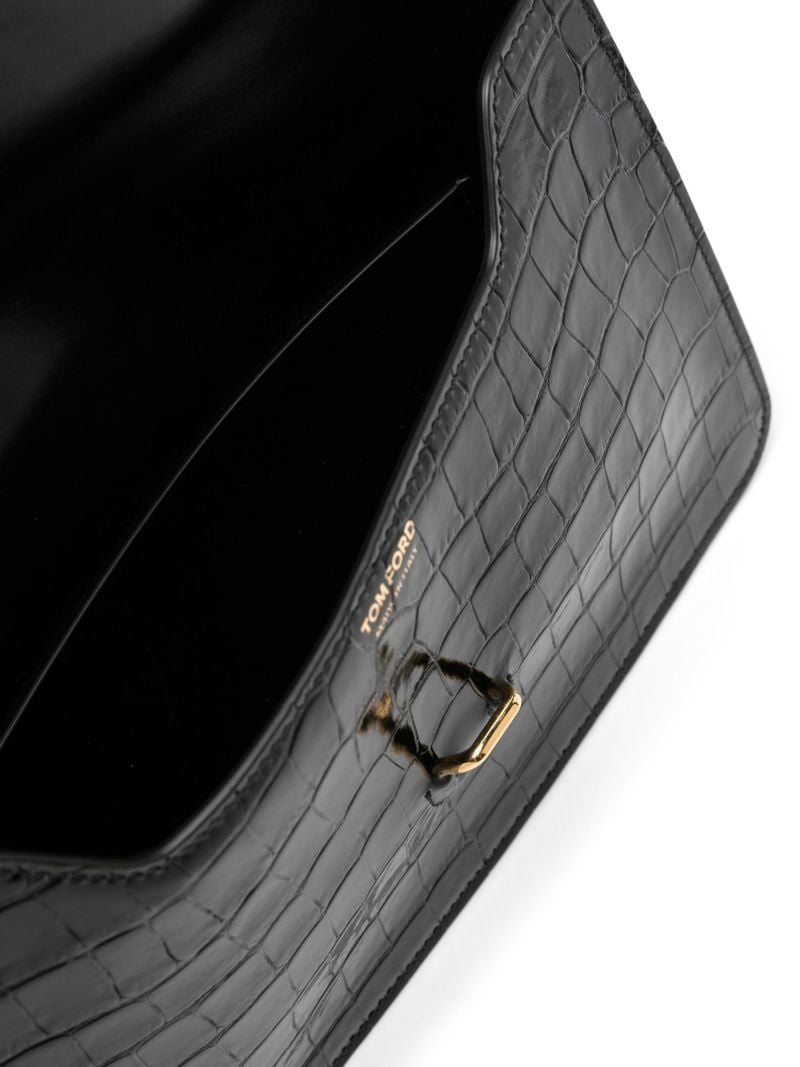 Black Crocodile-embossed Leather Clutch Bag