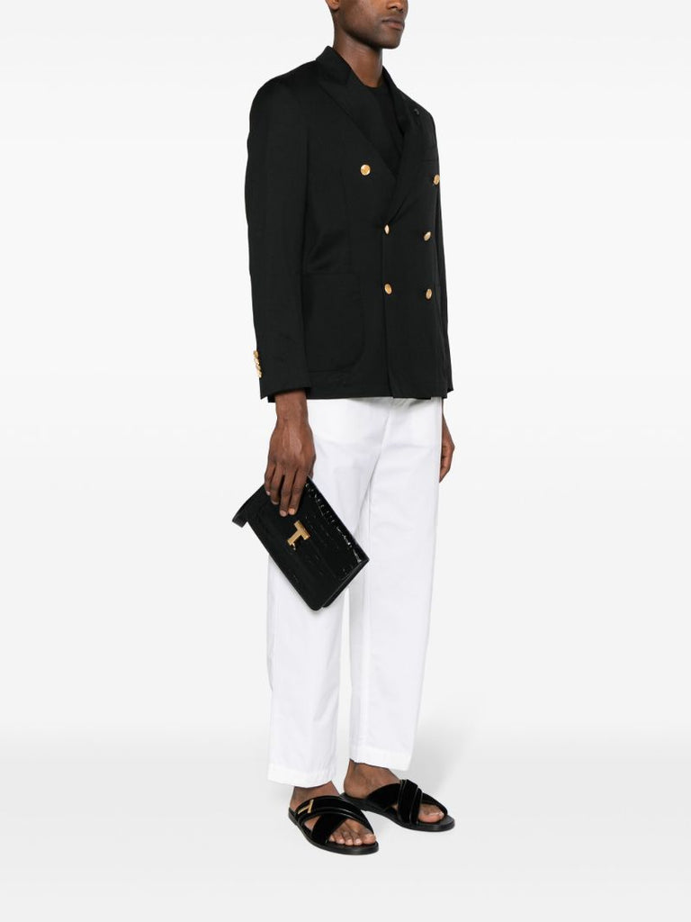 Black Crocodile-embossed Leather Clutch Bag