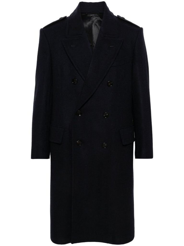 Herringbone Wool Double-breasted Coat