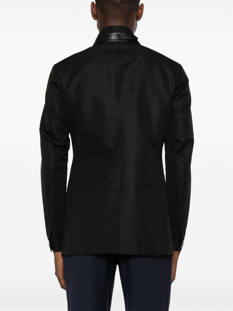 Black Leather-trim Single-breasted Jacket