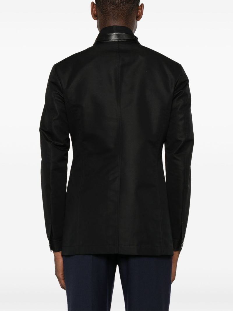 Black Leather-trim Single-breasted Jacket