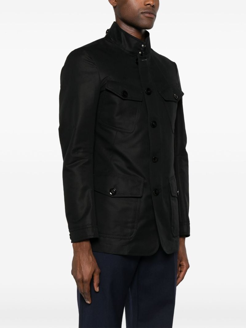Black Leather-trim Single-breasted Jacket