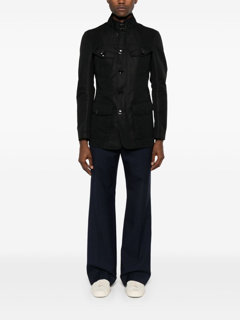 Black Leather-trim Single-breasted Jacket
