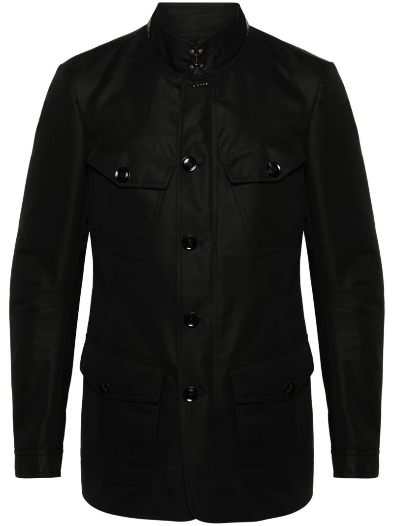 Black Leather-trim Single-breasted Jacket