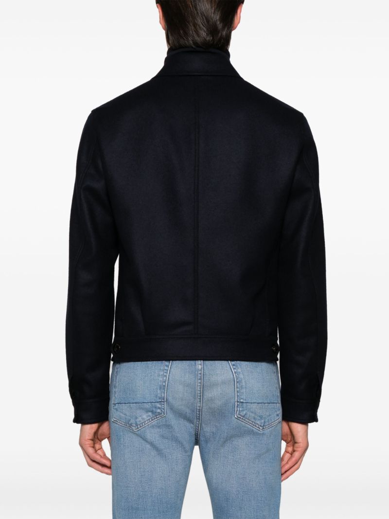 Blue Long-sleeve Wool Shirt Jacket