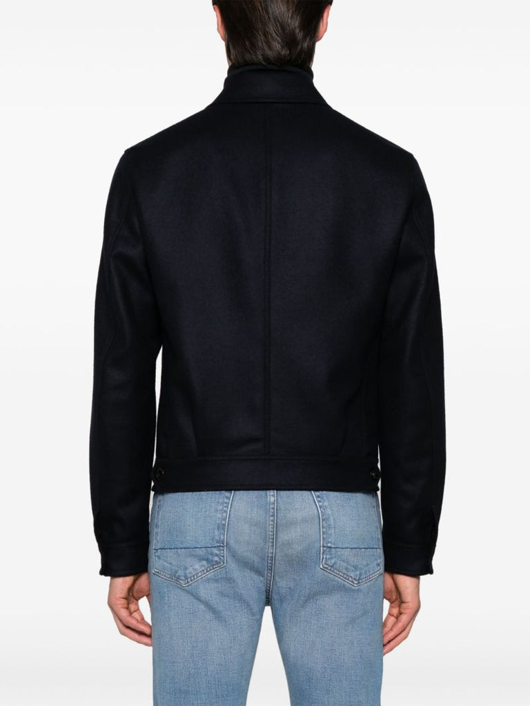 Blue Long-sleeve Wool Shirt Jacket