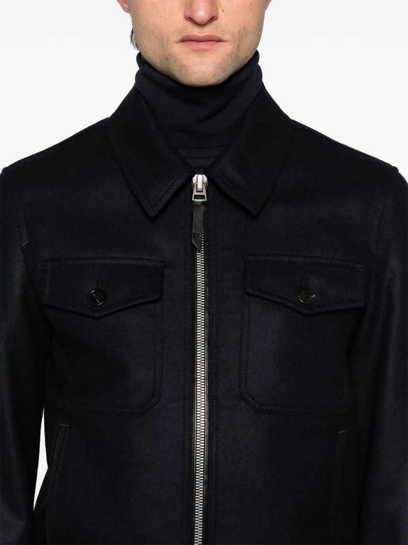 Blue Long-sleeve Wool Shirt Jacket