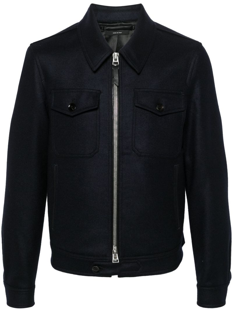Blue Long-sleeve Wool Shirt Jacket