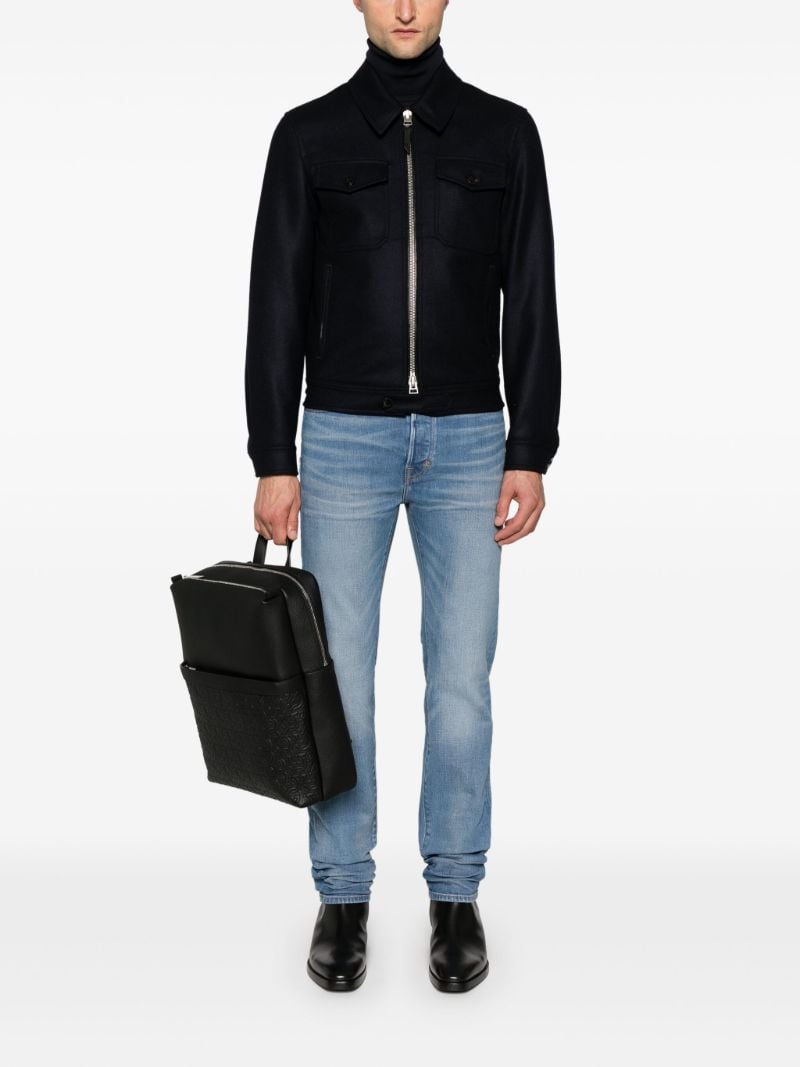 Blue Long-sleeve Wool Shirt Jacket