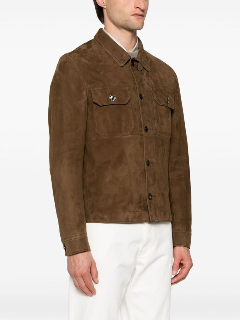 Brown Long-sleeve Suede Overshirt