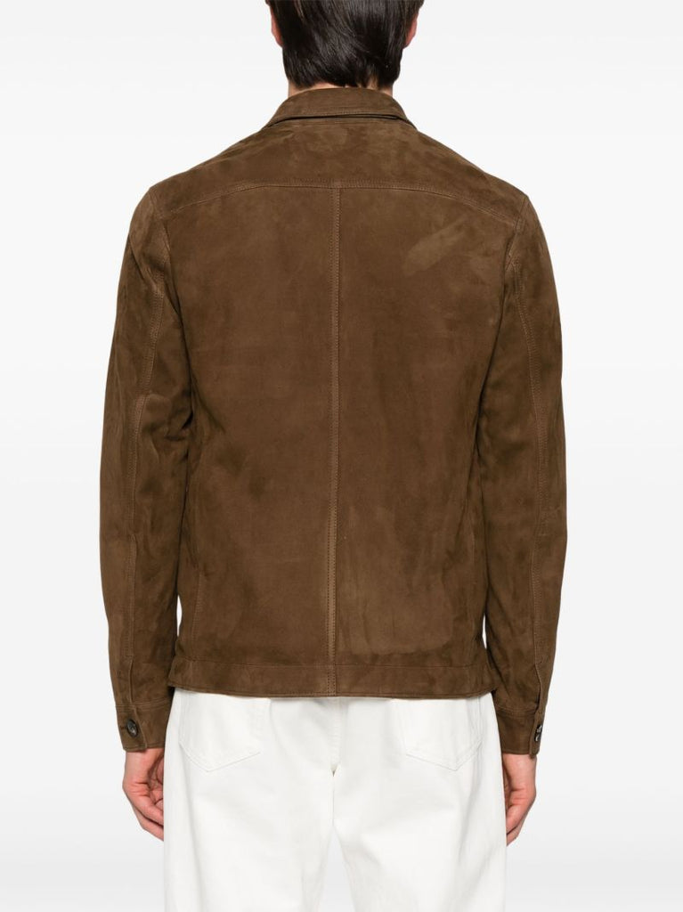 Brown Long-sleeve Suede Overshirt