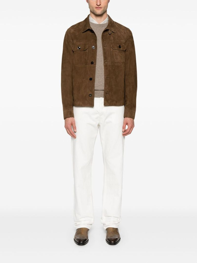 Brown Long-sleeve Suede Overshirt