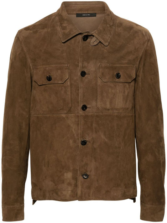 Brown Long-sleeve Suede Overshirt