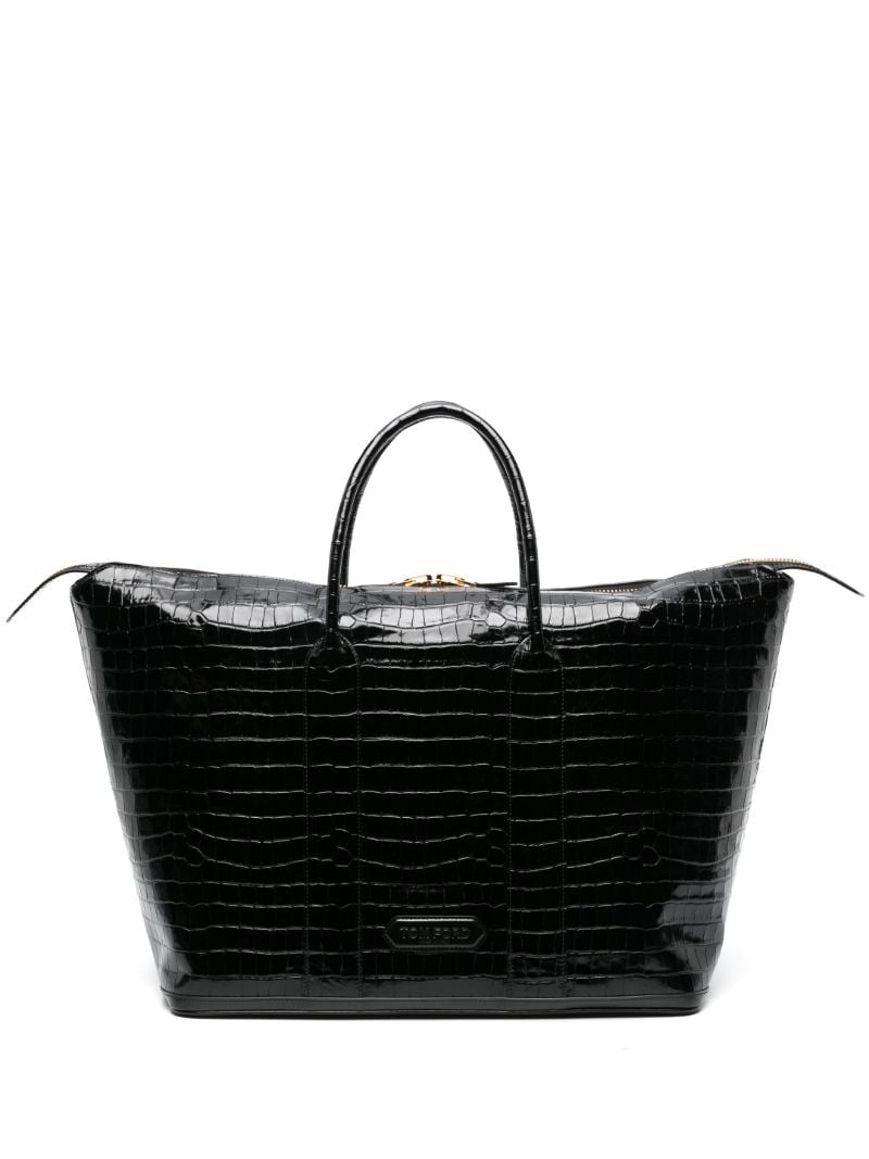 Black Crocodile-embossed Leather Holdall