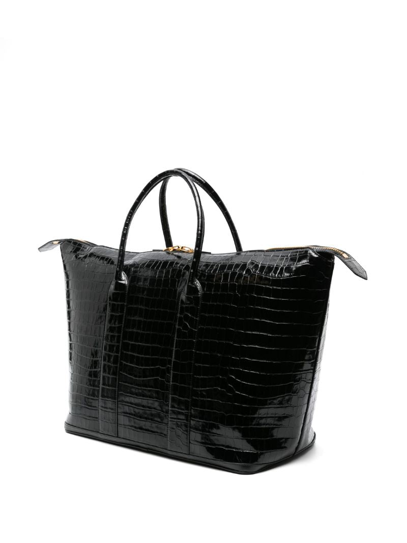 Black Crocodile-embossed Leather Holdall