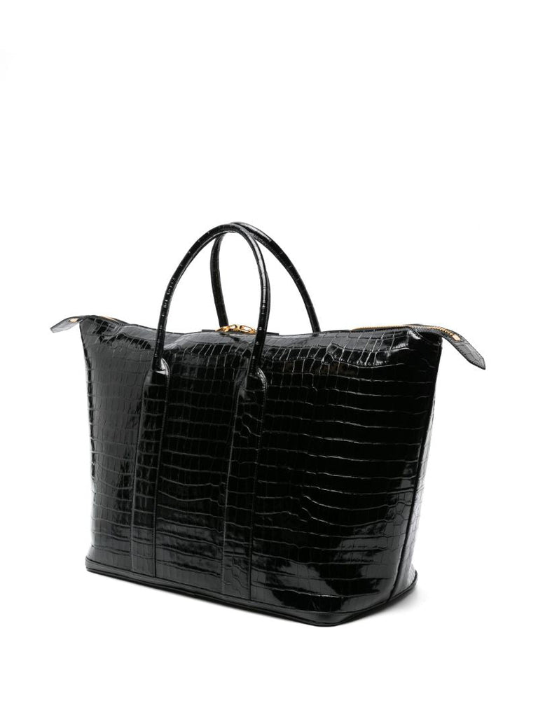 Black Crocodile-embossed Leather Holdall
