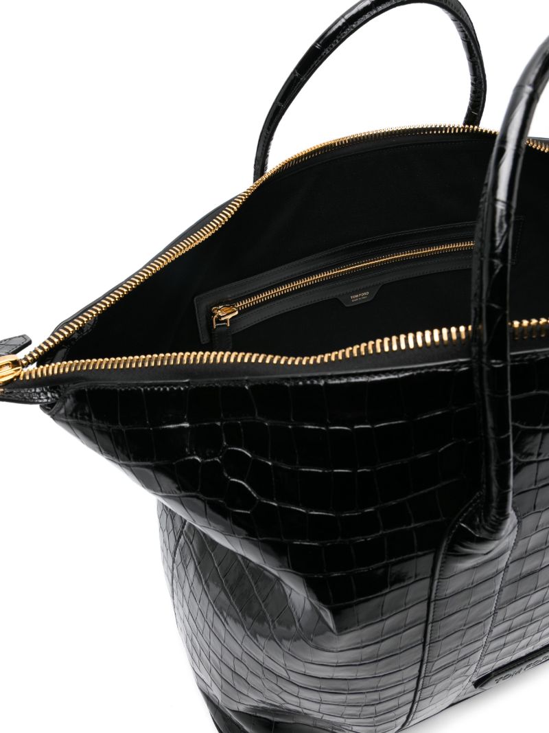 Black Crocodile-embossed Leather Holdall