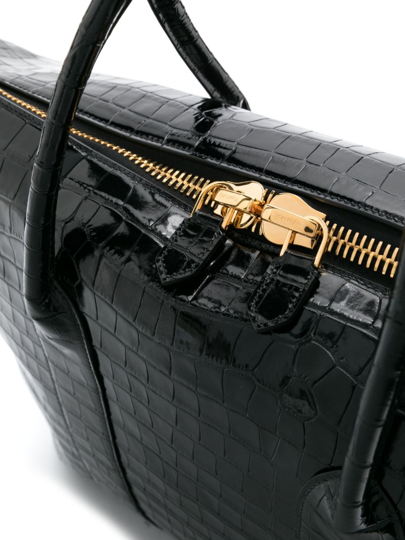 Black Crocodile-embossed Leather Holdall