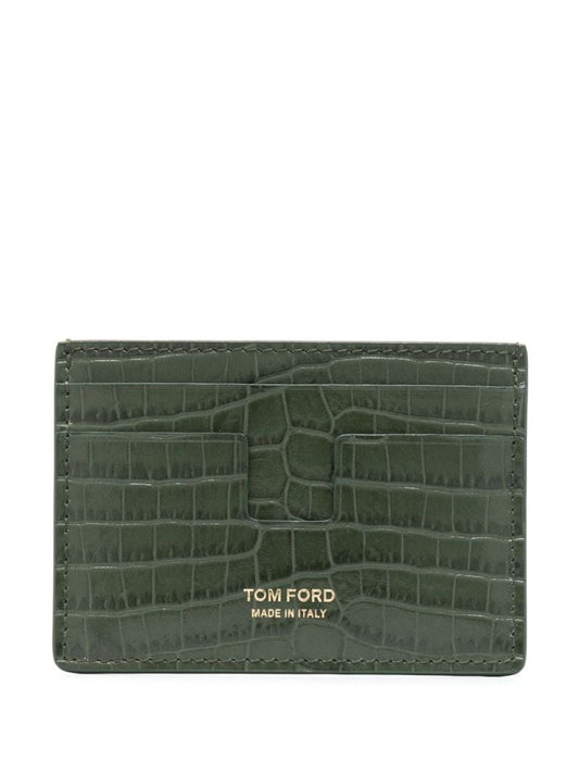 Green T Line Leather Cardholder