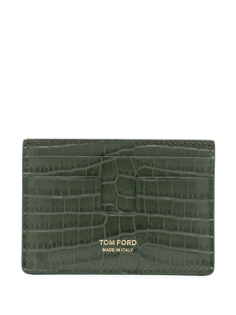 Green T Line Leather Cardholder