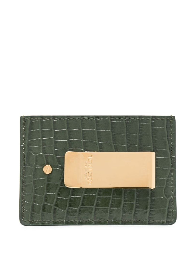 Green T Line Leather Cardholder