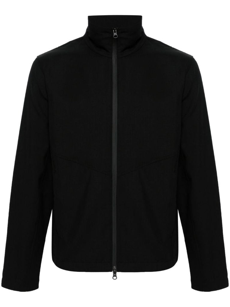 Black Funnel-neck Wool Jacket