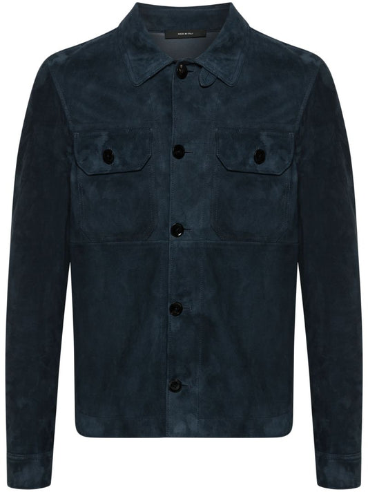Blue Single-breasted Suede Jacket