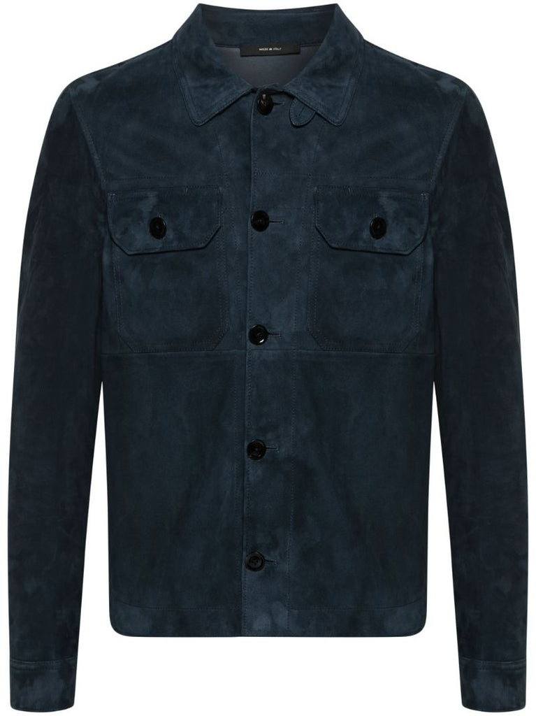 Blue Single-breasted Suede Jacket