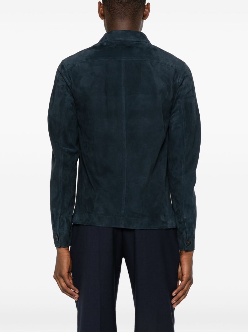 Blue Single-breasted Suede Jacket