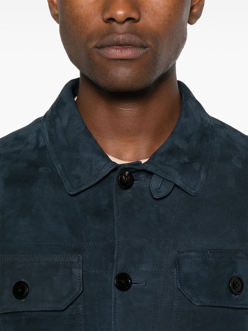 Blue Single-breasted Suede Jacket