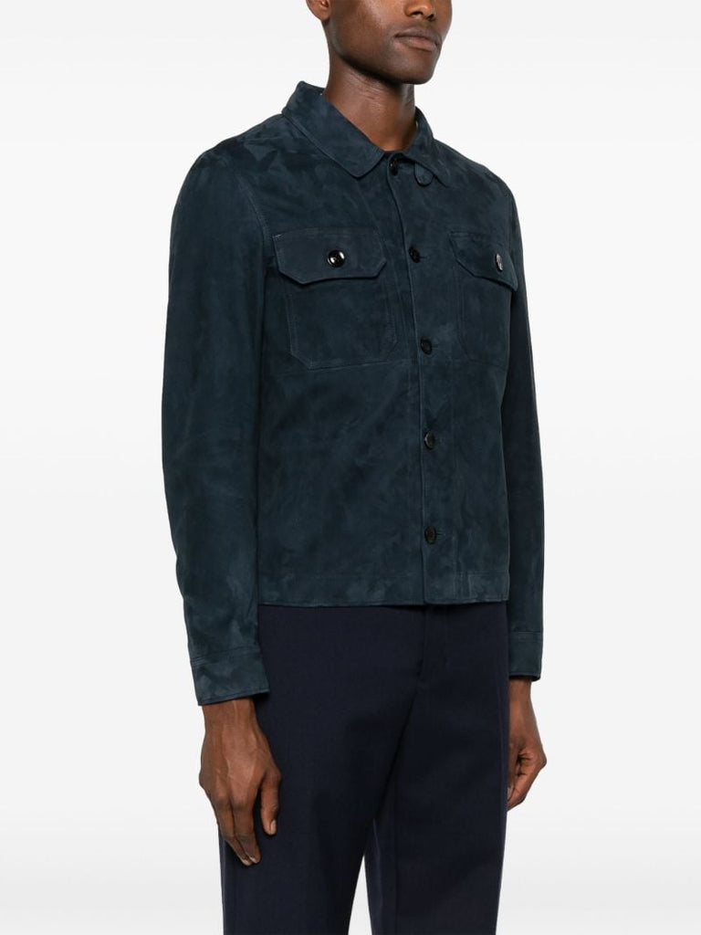 Blue Single-breasted Suede Jacket