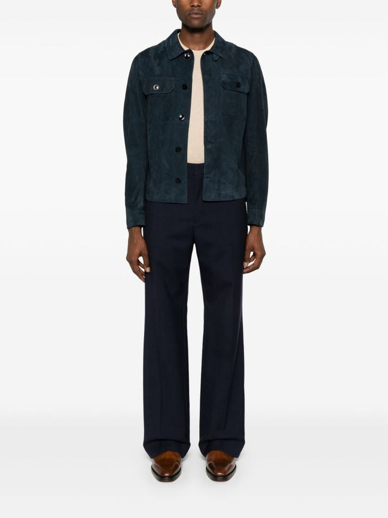 Blue Single-breasted Suede Jacket