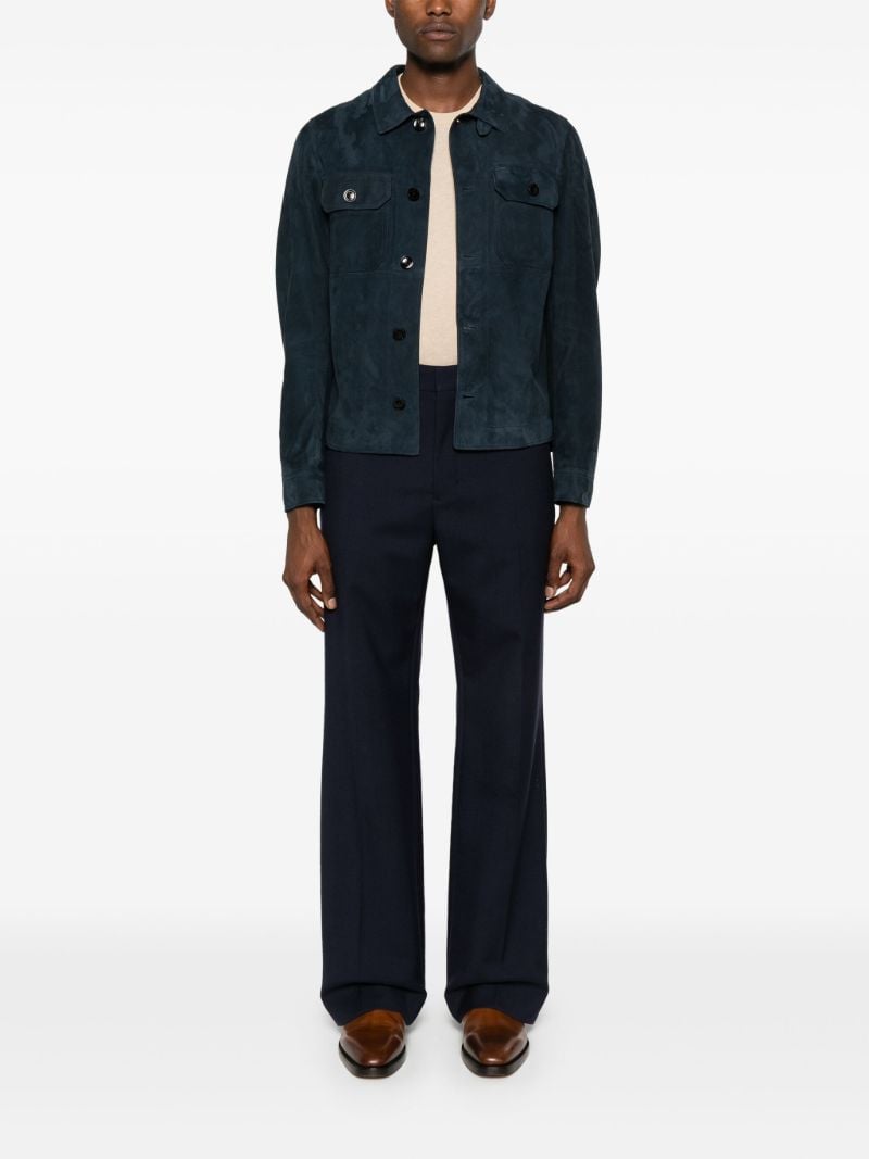 Blue Single-breasted Suede Jacket