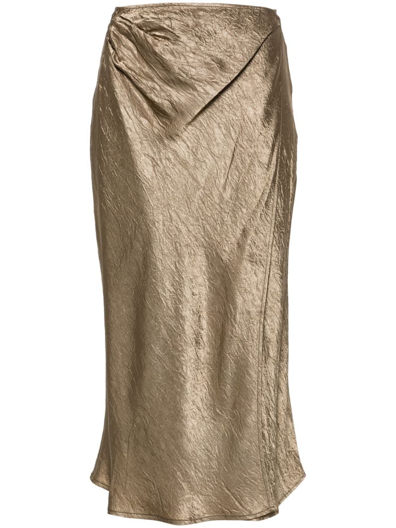 Green Crinkled Satin Midi Skirt