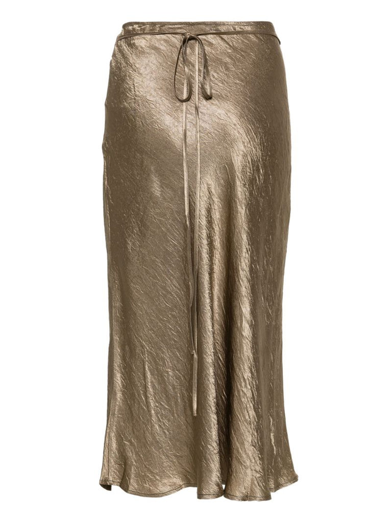 Green Crinkled Satin Midi Skirt