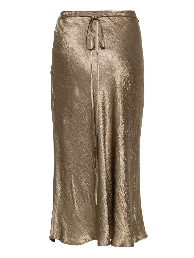Green Crinkled Satin Midi Skirt