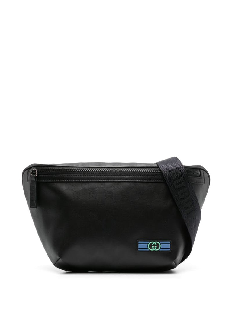 Black Gg Crystal Leather Belt Bag