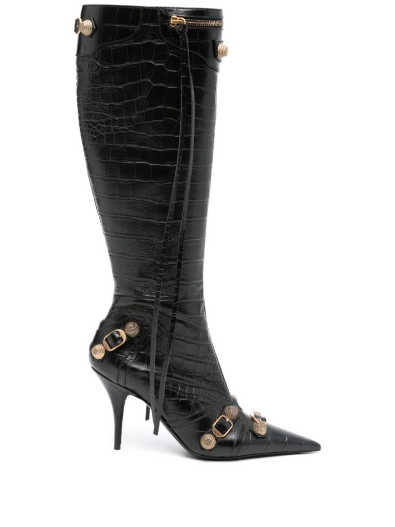 Black Cagole 90 Mock Croc Leather Boots