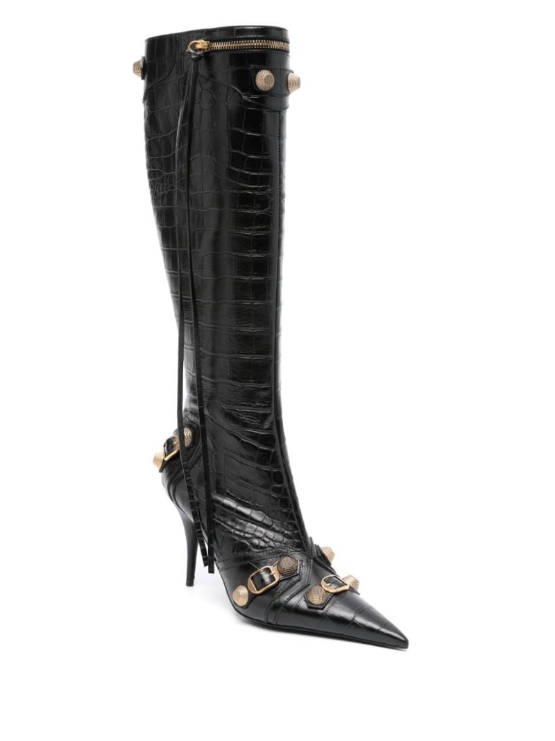 Black Cagole 90 Mock Croc Leather Boots