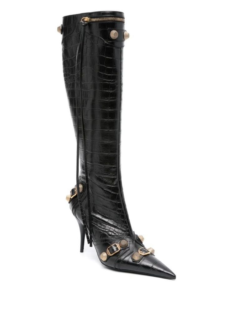Black Cagole 90 Mock Croc Leather Boots