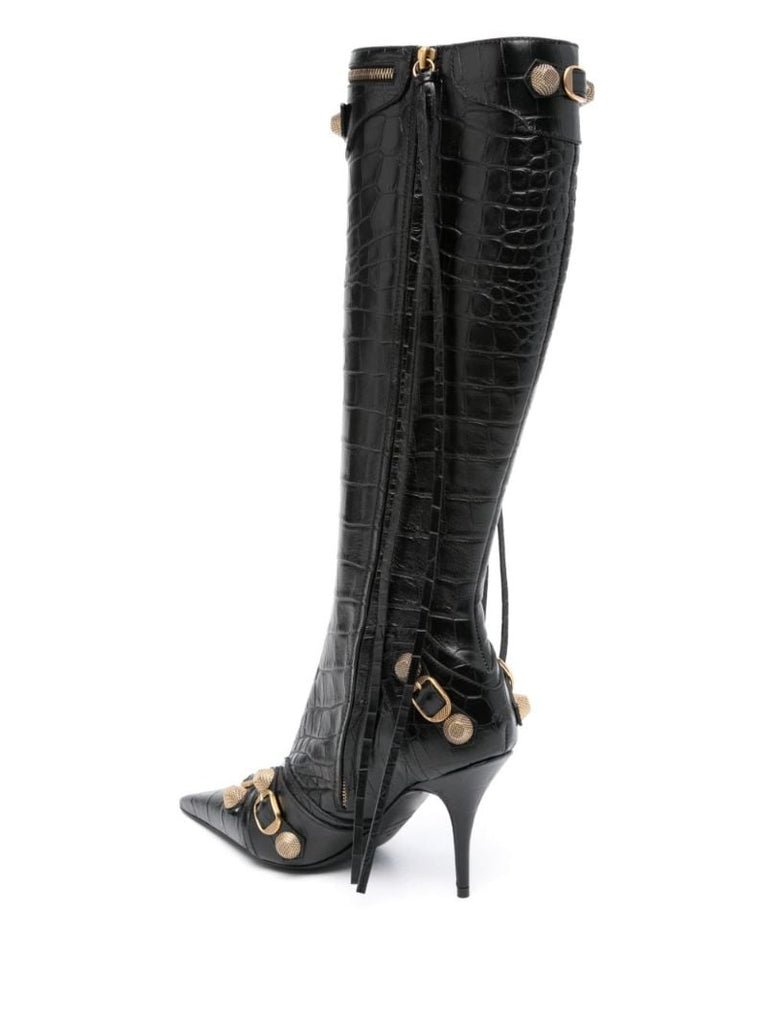 Black Cagole 90 Mock Croc Leather Boots
