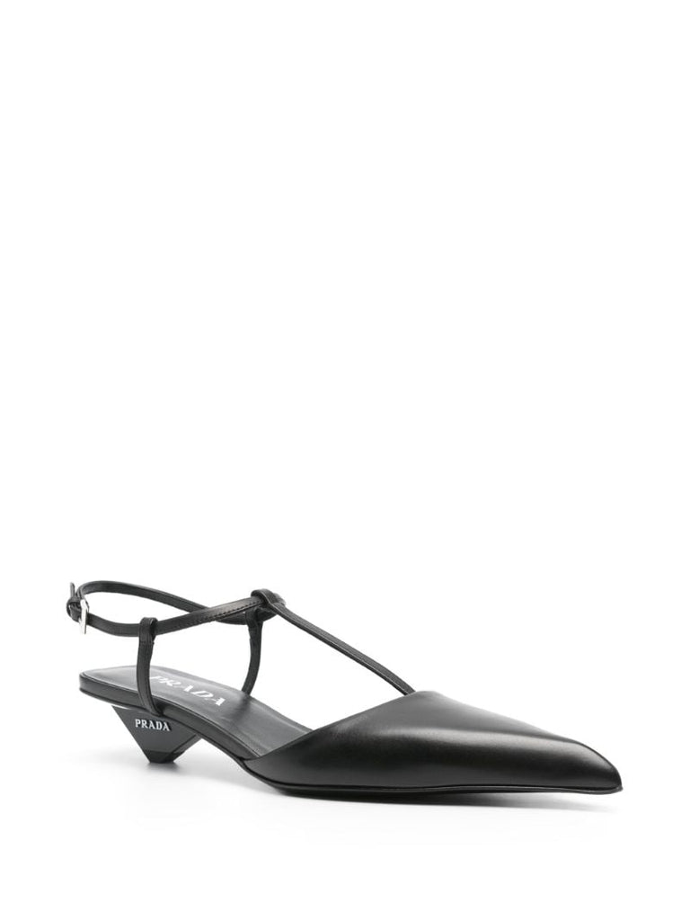 Black 35mm Slingback Leather Pumps