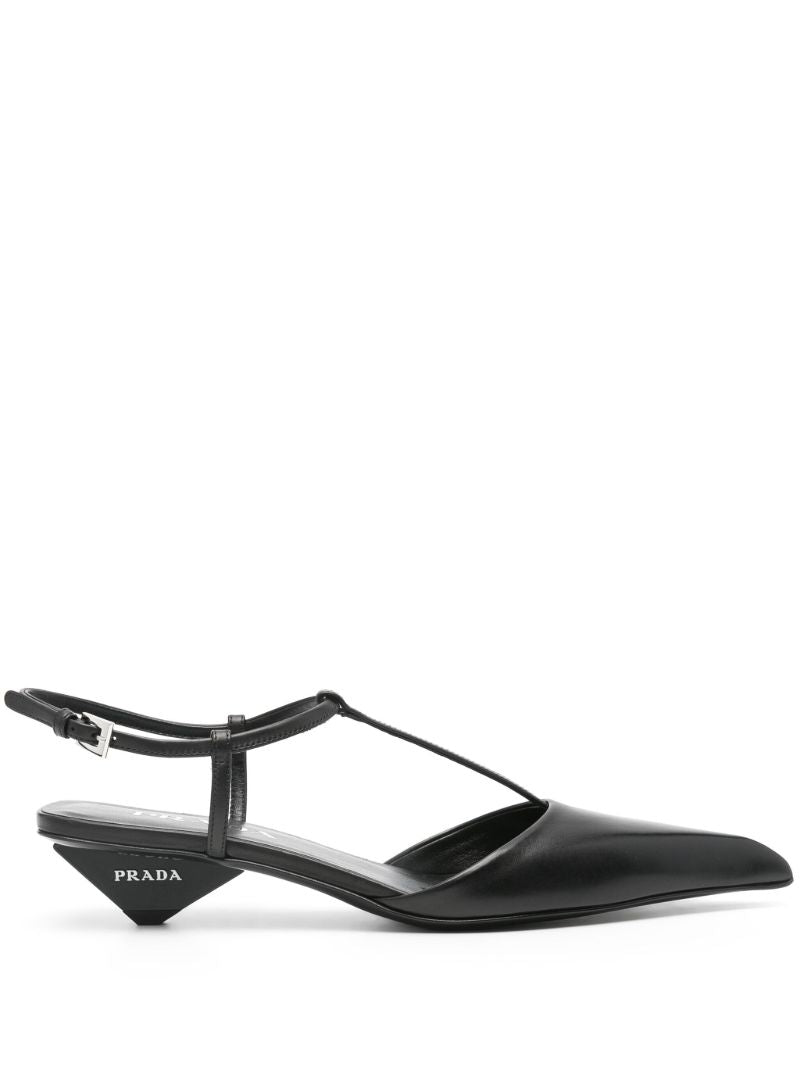 Black 35mm Slingback Leather Pumps